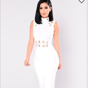 Fashion Nova White And Gold Bandage Dress